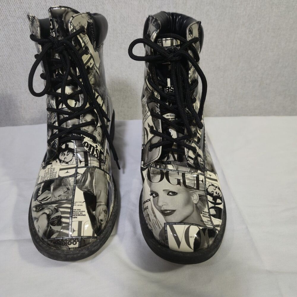 Shoe Republic LA Boots Vogue Magazine Size 8.5 Graphic Black White
